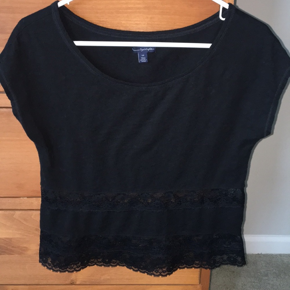 American Eagle Black Top with Lace Detail
